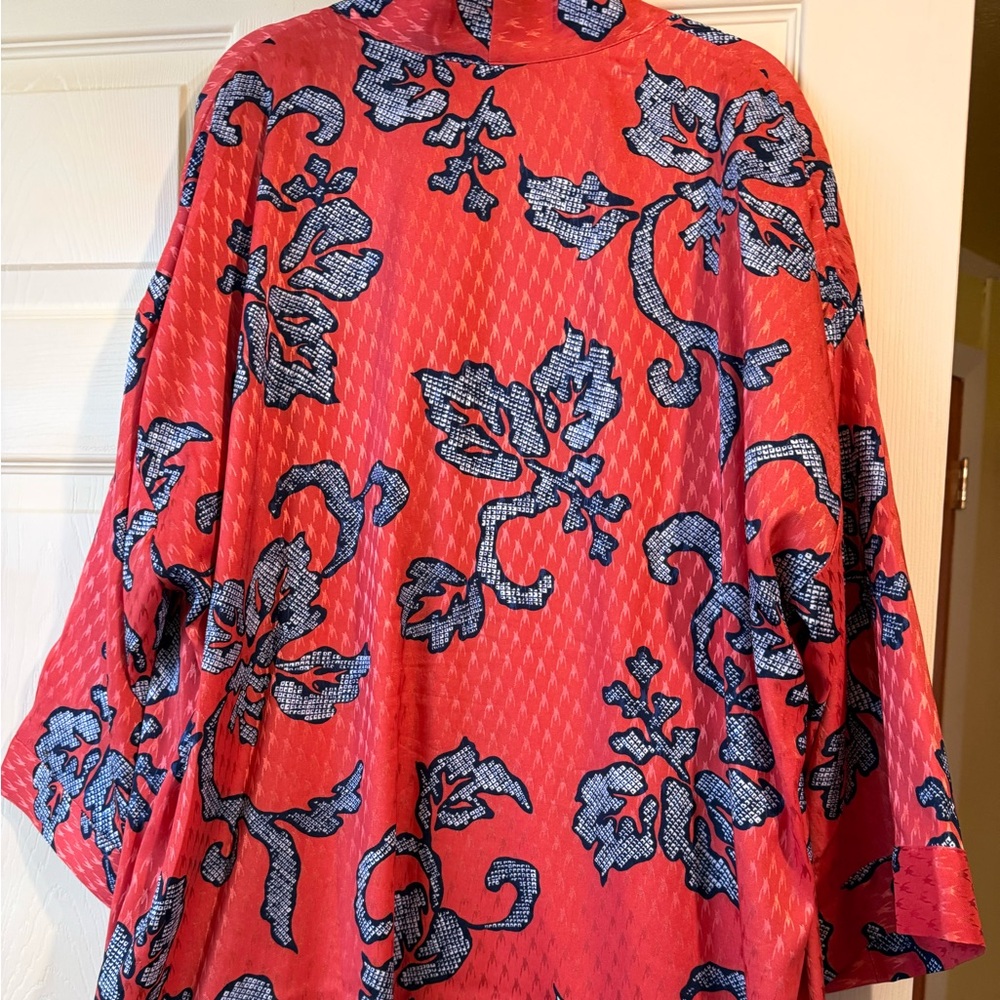 Chico's Vibrant Red and Blue Oriental Kimono Jacket